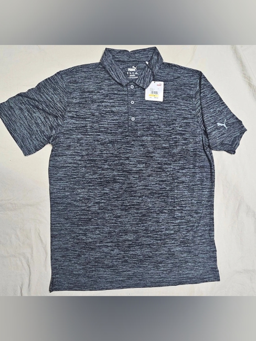 Men's Puma Polo Shirt Size M Grey Black Heathered Athletic Golf Top